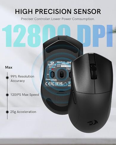Redragon Wireless Gaming Mouse ، 54g خفيفة الوزن ، Tri-Mode 2.4g/USB C Wired/Bluetooth ، الفئران السوداء للألعاب للكمبيوتر الخاص بنوافذ الكمبيوتر المحمول ، MAX 128000 DPI ، 1K استطلاع ، 6 أزرار قابلة للبرمجة ، M821 in Saudi Arabia