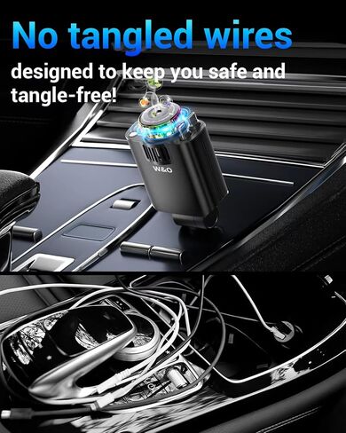 W & O Car Charger Fast Charging for iPhone，Retractable car charger with Aromatherapy and Starlight,69W 5 in 1 Fast Charging Car Charger,Car Charger Adapter for iPhone 17/16/15 Pro Max, Galaxy S25(Red) in Kuwait