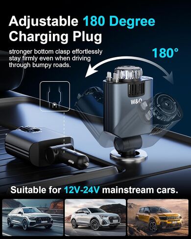 W & O Car Charger Fast Charging for iPhone，Retractable car charger with Aromatherapy and Starlight,69W 5 in 1 Fast Charging Car Charger,Car Charger Adapter for iPhone 17/16/15 Pro Max, Galaxy S25(Red) in Kuwait