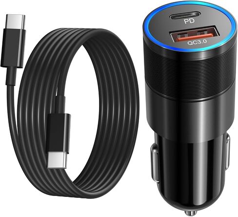 USB C Car Charger 36W, OKRAY 2-Port Car Phone Charger PD&QC3.0 Fast Charging Type C Car Charger 12v Cigarette Lighter Adapter with 4FT USB C Cable for iPhone 16 15 Pro Max, Samsung Galaxy S25 S24 A16 in Kuwait