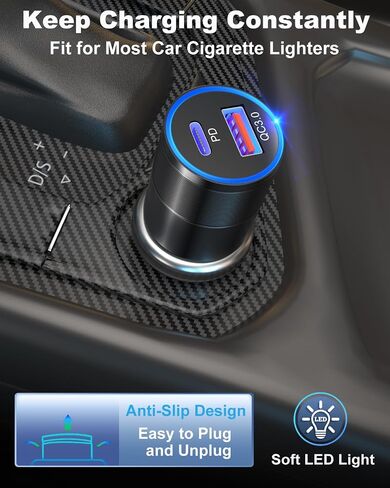 USB C Car Charger 36W, OKRAY 2-Port Car Phone Charger PD&QC3.0 Fast Charging Type C Car Charger 12v Cigarette Lighter Adapter with 4FT USB C Cable for iPhone 16 15 Pro Max, Samsung Galaxy S25 S24 A16 in Kuwait