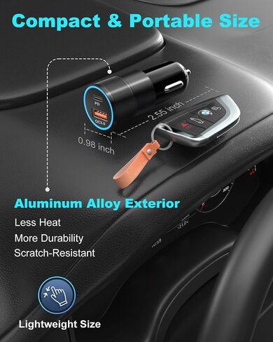 USB C Car Charger 36W, OKRAY 2-Port Car Phone Charger PD&QC3.0 Fast Charging Type C Car Charger 12v Cigarette Lighter Adapter with 4FT USB C Cable for iPhone 16 15 Pro Max, Samsung Galaxy S25 S24 A16 in Kuwait