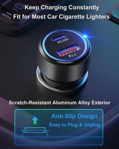 USB C Car Charger 36W, OKRAY 2-Port Car Phone Charger PD&QC3.0 Fast Charging Type C Car Charger 12v Cigarette Lighter Adapter with 4FT USB C Cable for iPhone 16 15 Pro Max, Samsung Galaxy S25 S24 A16 in Kuwait