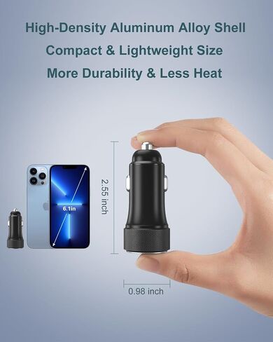 USB C Car Charger 36W, OKRAY 2-Port Car Phone Charger PD&QC3.0 Fast Charging Type C Car Charger 12v Cigarette Lighter Adapter with 4FT USB C Cable for iPhone 16 15 Pro Max, Samsung Galaxy S25 S24 A16 in Kuwait
