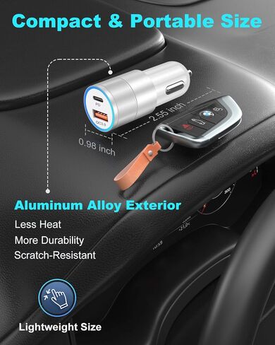 USB C Car Charger 36W ، OKRAY 2-Port Car Phone Charger PD & QC3.0 شحن سريع من نوع C Car Charger 12V Lighter Wighter مع كابل USB C 4ft لـ iPhone 16 15 Pro Max ، Samsung Galaxy S25 S24 A16 in Kuwait