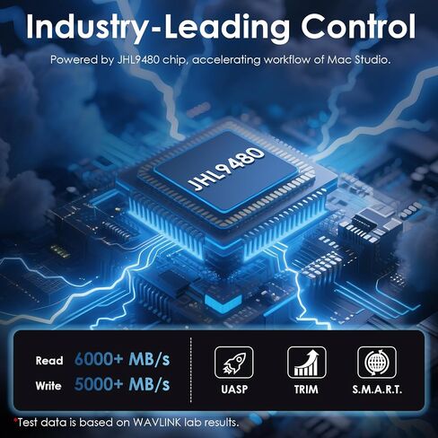 Wavlink 80GBPS M.2 NVME SSD العلبة مع مروحة التبريد متوافقة مع Thunderbolt5/USB4 V2.0 ، دعم B+M Key/M-Key NVME 2280 SSD ، العمل مع Mac M4 Pro in Kuwait