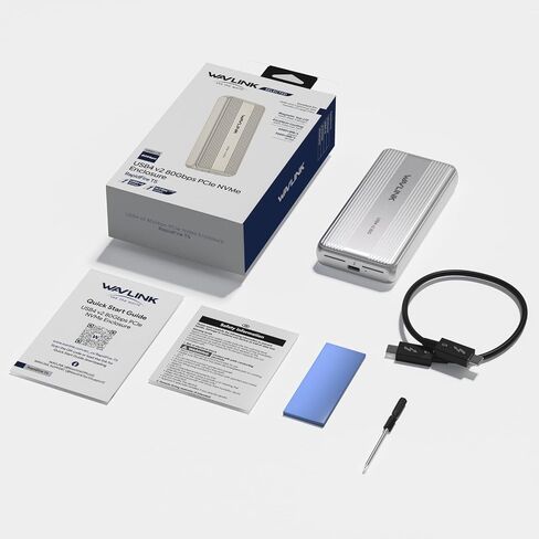 Wavlink 80GBPS M.2 NVME SSD العلبة مع مروحة التبريد متوافقة مع Thunderbolt5/USB4 V2.0 ، دعم B+M Key/M-Key NVME 2280 SSD ، العمل مع Mac M4 Pro in Kuwait