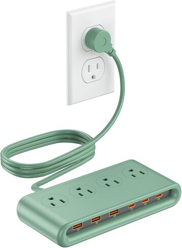 محطة شحن USB 10 في 1 مع منافذ التيار المتردد ، شريط طاقة للوقاية من موانئ USB PD 20W ، سلك تمديد USB 4.9 قدم للمنزل/المكتب/أساسيات السفر in Kuwait