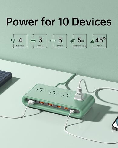 محطة شحن USB 10 في 1 مع منافذ التيار المتردد ، شريط طاقة للوقاية من موانئ USB PD 20W ، سلك تمديد USB 4.9 قدم للمنزل/المكتب/أساسيات السفر in Kuwait