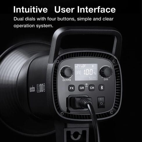 Godox SL100BI مضغوطة LED ضوء الفيديو مع Bowens Mount 100WS 32100LUX@1M 2.4GHz اللاسلكي 2800K-6500KCRI: 96+ TLCI: 97+ 11FX آثار 0-100 ٪ تحكم في تطبيق تعقب الفيديو على youtube تصوير in Saudi Arabia