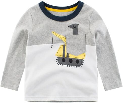 SUPFANS Toddler Boys 3-Pack Long Sleeve Excavator T-Shirt 100% Cotton Basic Tops Car Shirt in Saudi Arabia
