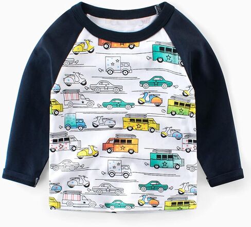 SUPFANS Toddler Boys 3-Pack Long Sleeve Excavator T-Shirt 100% Cotton Basic Tops Car Shirt in Saudi Arabia
