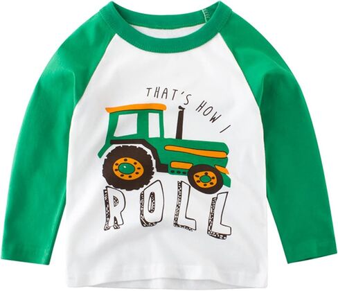 SUPFANS Toddler Boys 3-Pack Long Sleeve Excavator T-Shirt 100% Cotton Basic Tops Car Shirt in Saudi Arabia