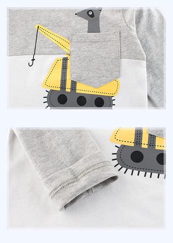 SUPFANS Toddler Boys 3-Pack Long Sleeve Excavator T-Shirt 100% Cotton Basic Tops Car Shirt in Saudi Arabia