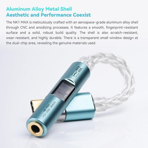 NK1 MAX USB C to 3.5mm Female Headphone Jack Adapter, Hi-Res 32bit/384KHz USBC to Aux Audiophile DAC Dongle Adapter with Silver-Plated OCC Cable, Compatible with iPhone 16/Android/Tablet/PC(Silver) in Kuwait
