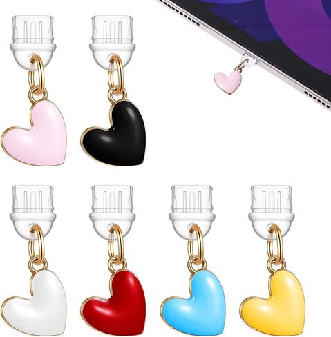 6PCS Heart Shape Dust Plug Charm,Heart-Shaped Type C Dust Plug Charm, Dusts Plugs Charms Type C, for Charging Port, Compatible with All Type-C Devices, 6 Colors in Saudi Arabia