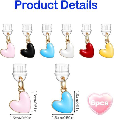 6PCS Heart Shape Dust Plug Charm,Heart-Shaped Type C Dust Plug Charm, Dusts Plugs Charms Type C, for Charging Port, Compatible with All Type-C Devices, 6 Colors in Saudi Arabia