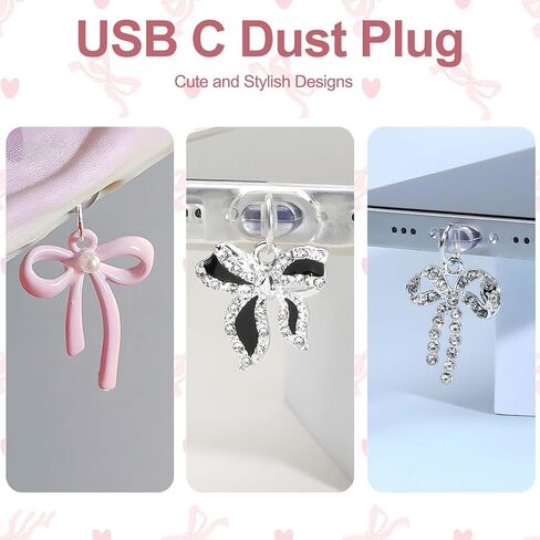 USB C Dust Plug-POR PORT PLUT PROTECTORS لشحن منفذ الشحن ، غطاء مكافحة الغبار لأجهزة النوع C ، ديكور سحر الهاتف للنساء والبنات ، 6 حزم in Kuwait