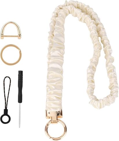Long Stretchy Scrunchie Lanyard with Detachable Scrunchy Chain, Adjustable Neck Cord for Smartphones ID Badges Keys Versatile Accessory for Women & Men (Beige) in Saudi Arabia
