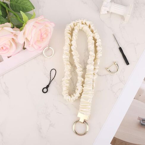 Long Stretchy Scrunchie Lanyard with Detachable Scrunchy Chain, Adjustable Neck Cord for Smartphones ID Badges Keys Versatile Accessory for Women & Men (Beige) in Saudi Arabia