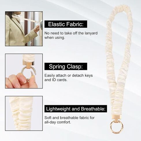 Long Stretchy Scrunchie Lanyard with Detachable Scrunchy Chain, Adjustable Neck Cord for Smartphones ID Badges Keys Versatile Accessory for Women & Men (Beige) in Saudi Arabia