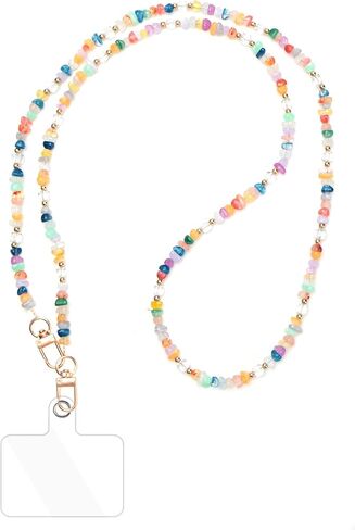 Universal Phone Lanyard Crossbody Neck Strap with Natural Stone Crystal Charm - Anti-Lost Wrist Strap Cellphone Chain Accessories for Keys Wallet ID Badge, Colorful in Kuwait