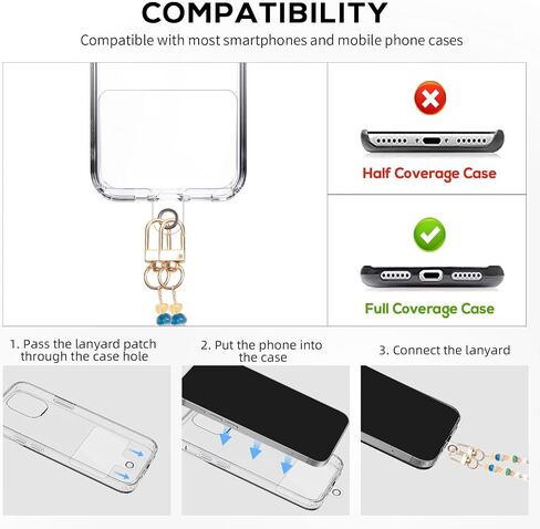 Universal Phone Lanyard Crossbody Neck Strap with Natural Stone Crystal Charm - Anti-Lost Wrist Strap Cellphone Chain Accessories for Keys Wallet ID Badge, Colorful in Kuwait