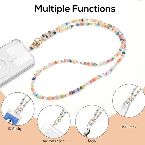 Universal Phone Lanyard Crossbody Neck Strap with Natural Stone Crystal Charm - Anti-Lost Wrist Strap Cellphone Chain Accessories for Keys Wallet ID Badge, Colorful in Kuwait