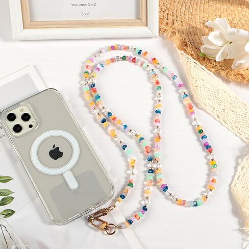 Universal Phone Lanyard Crossbody Neck Strap with Natural Stone Crystal Charm - Anti-Lost Wrist Strap Cellphone Chain Accessories for Keys Wallet ID Badge, Colorful in Kuwait