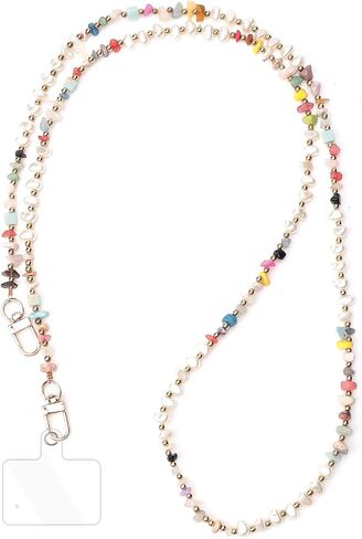 Universal Phone Lanyard Crossbody Neck Strap with Natural Stone Crystal Charm - Anti-Lost Wrist Strap Cellphone Chain Accessories for Keys Wallet ID Badge, Colorful in Kuwait