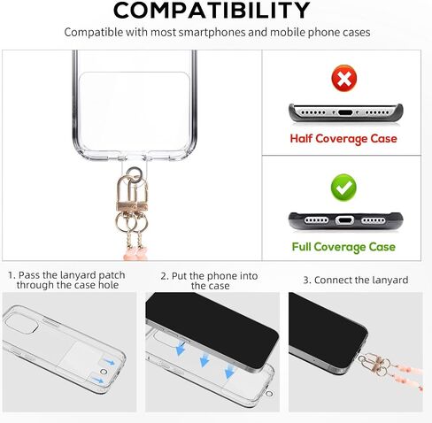 Universal Phone Lanyard Crossbody Neck Strap with Natural Stone Crystal Charm - Anti-Lost Wrist Strap Cellphone Chain Accessories for Keys Wallet ID Badge, Colorful in Kuwait