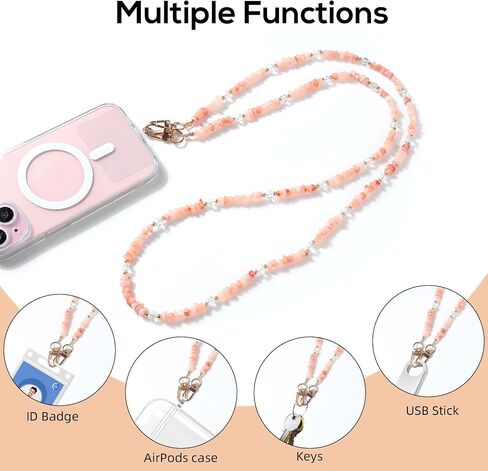 Universal Phone Lanyard Crossbody Neck Strap with Natural Stone Crystal Charm - Anti-Lost Wrist Strap Cellphone Chain Accessories for Keys Wallet ID Badge, Colorful in Kuwait