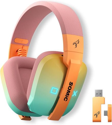 SOMIC G810 Wireless Headset 2.4G Low Latency Headset for PC PS4 PS5 Laptop, Bluetooth 5.2 Wireless Headphone with Built-in Mic, 50H Playtime, RGB Light Foldable for Gamer (Xbox Only Work in Wired) in Kuwait