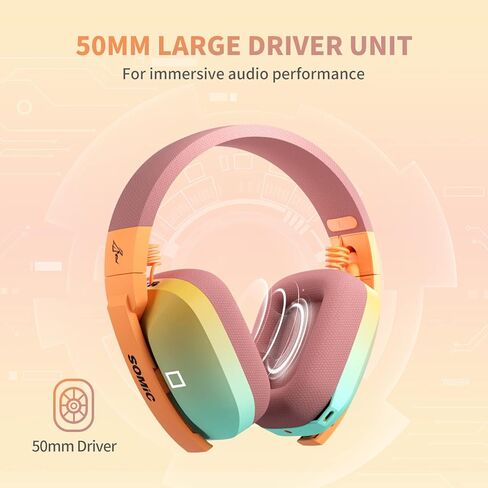 SOMIC G810 Wireless Headset 2.4G Low Latency Headset for PC PS4 PS5 Laptop, Bluetooth 5.2 Wireless Headphone with Built-in Mic, 50H Playtime, RGB Light Foldable for Gamer (Xbox Only Work in Wired) in Kuwait