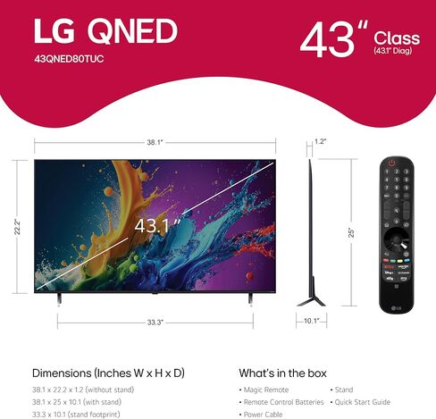 LG 65 بوصة فئة QNED80T Series LED SMART TV 4K Processor شاشة مسطحة مع MAGIC REMOTE AI مع ALEXA BLUSTING في (65QNED80TUC ، 2024) (متجددة) in Saudi Arabia