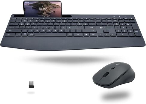 X9 Performance Performance Elreless Wireless Keyboard and Mouse Combo - Bluetooth + 2.4g - Multisync ، Dock Phone ، Wrist Rest ، Silent Keys - Slim Wireless Mouse and Keyboard Combo - للكمبيوتر الشخصي ، Mac ، iOS ، Android in Kuwait