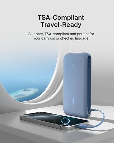 Belkin Portable Charger, Power Bank with Integrated Cable 20000 mAh 30W - Fast Charging USB C Power Delivery, iPhone Charger - iPhone 16 Series, iPad Pro, Galaxy S25 Series, & More - Black in Saudi Arabia