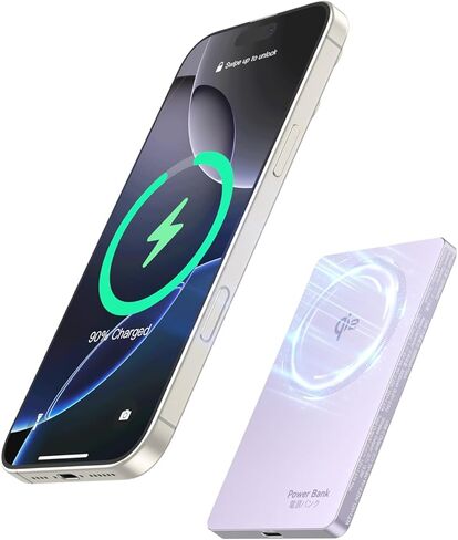 MagSafe Battery Pack Qi2 Certified 15W Fast Wireless Charging Power Bank 5000mAh,0.39" Ultra Slim Magnetic Portable Charger, PD20W USB C Cable, Travel Charger for iPhone 16/15/14/13/12 Series in Saudi Arabia