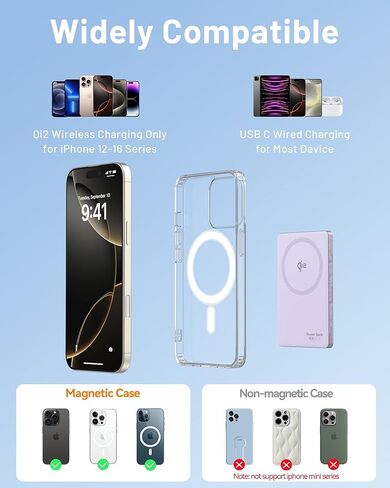 MagSafe Battery Pack Qi2 Certified 15W Fast Wireless Charging Power Bank 5000mAh,0.39" Ultra Slim Magnetic Portable Charger, PD20W USB C Cable, Travel Charger for iPhone 16/15/14/13/12 Series in Saudi Arabia