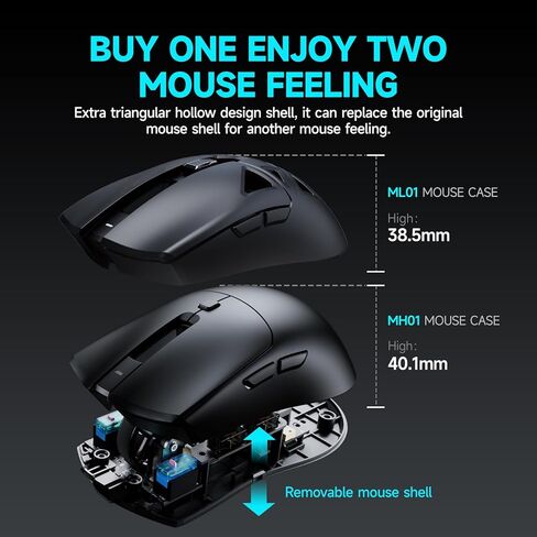 RAWM MH01PRO Wireless 8K Mouse Lightweight Gaming Mouse ، PAW 3950 Sensor Optical ، 30000 DPI ، تصميم swapple الساخن ، بطارية 600 مللي أمبير في الساعة ، والبراعة الإلكترونية وفئران ألعاب FPS ، و 8K Dongle مشمولة in Kuwait