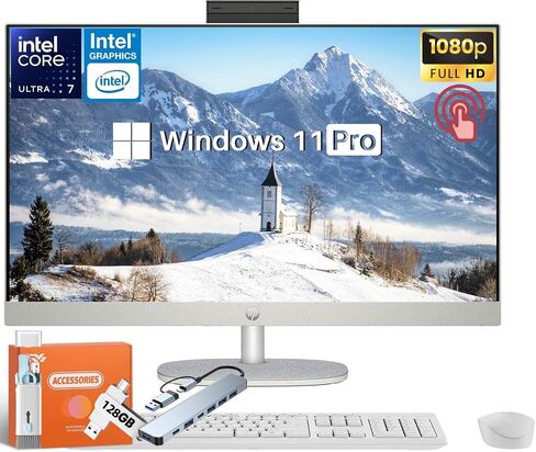 HP 2025 27" FHD All-in-One Touchscreen Desktop, Intel Ultra 7 155U 12-Core (4.8GHz), 64 GB DDR5, 1 TB SSD, Anti-Glare IPS, Adjustable Angle, Intel Graphics, Wi-Fi 6, Windows 11 Pro, w/Accessories in Saudi Arabia