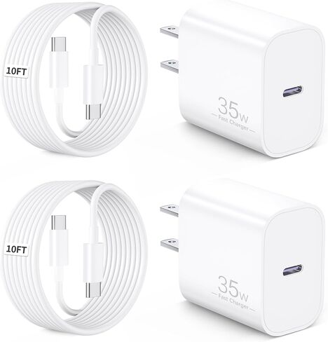 for iPhone 16/15 Pro Charger Fast Charging, 2-Pack 35W USB C Super Fast Wall Charger Block with 2Pack 10FT Long Type C Cable for iPhone 16/15 Pro Max/Plus/16e, iPad Pro/Air/Mini, MacBook Air in Kuwait