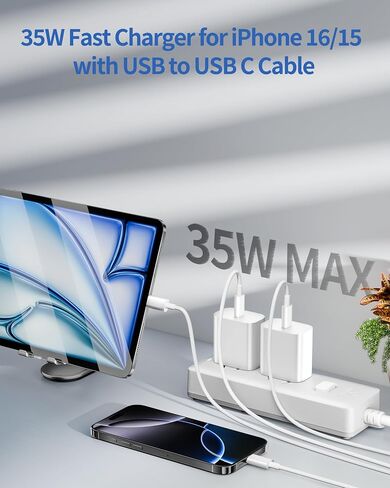 for iPhone 16/15 Pro Charger Fast Charging, 2-Pack 35W USB C Super Fast Wall Charger Block with 2Pack 10FT Long Type C Cable for iPhone 16/15 Pro Max/Plus/16e, iPad Pro/Air/Mini, MacBook Air in Kuwait