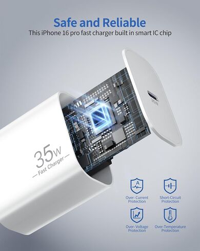 for iPhone 16/15 Pro Charger Fast Charging, 2-Pack 35W USB C Super Fast Wall Charger Block with 2Pack 10FT Long Type C Cable for iPhone 16/15 Pro Max/Plus/16e, iPad Pro/Air/Mini, MacBook Air in Kuwait