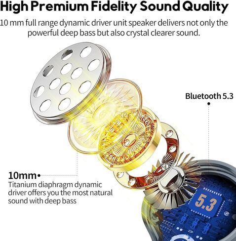 سماعات الأذن اللاسلكية ، سماعات الصوت العميقة الصوتية العميقة العميقة Hi-Fi STEREO HELD IPX8 PLUETOOTH 5.3 مع 4 ميكروفون in Kuwait