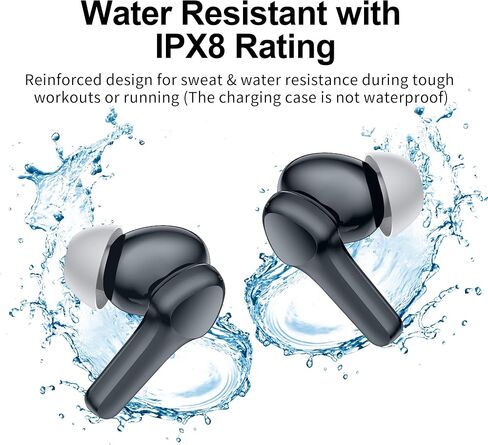 سماعات الأذن اللاسلكية ، سماعات الصوت العميقة الصوتية العميقة العميقة Hi-Fi STEREO HELD IPX8 PLUETOOTH 5.3 مع 4 ميكروفون in Kuwait