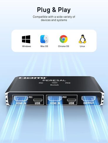 USB 3.0 KVM Switch, KVM Switch 1 Monitors 2 Computers, HDMI Switch, 4K@60Hz KVM Switches for 2 Computers Sharing 1 Monitor, 4 USB 3.0 Devices Such as Keyboard, Mouse, Printer, Scanner in Saudi Arabia