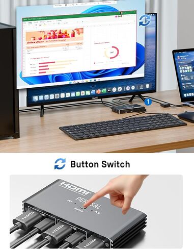USB 3.0 KVM Switch, KVM Switch 1 Monitors 2 Computers, HDMI Switch, 4K@60Hz KVM Switches for 2 Computers Sharing 1 Monitor, 4 USB 3.0 Devices Such as Keyboard, Mouse, Printer, Scanner in Saudi Arabia
