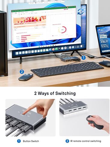 USB 3.0 KVM Switch ، KVM Switch 1 Switors 2 Computers ، Switch HDMI ، 4K@60Hz KVM Switchs for 2 Carching 1 Montern in Kuwait