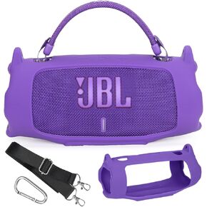 علبة تغطية السيليكون متوافقة مع شحن 6 مكبر صوت محمول ، حقيبة سفر واقية محمولة مع حزام الكتف و Carabiner مقابل شحن 6 ملحقات مكبرات الصوت اللاسلكية （أسود） in Kuwait